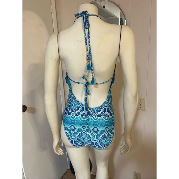 La Blanca All in the Mix Plunge Halter One-Piece Swimsuit S/M - Picture 4 of 7